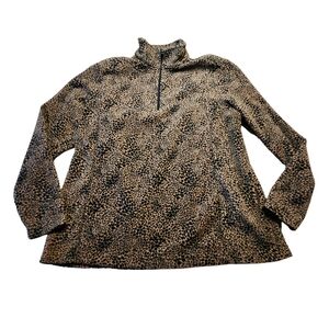 Lands' End Women's 1/4 Zip Long-Sleeve Leopard Fleece Jacket Size LP (14-16) F33